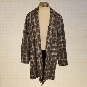 Plaid Longline Blazer Coat Philosophy Republic Medium Brown Business Casual